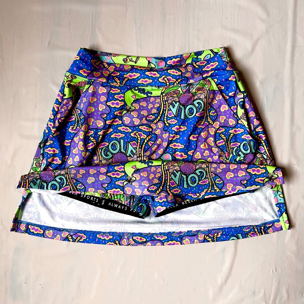 Bella groovy print golf skort skirt A-line attached compression shorts size S